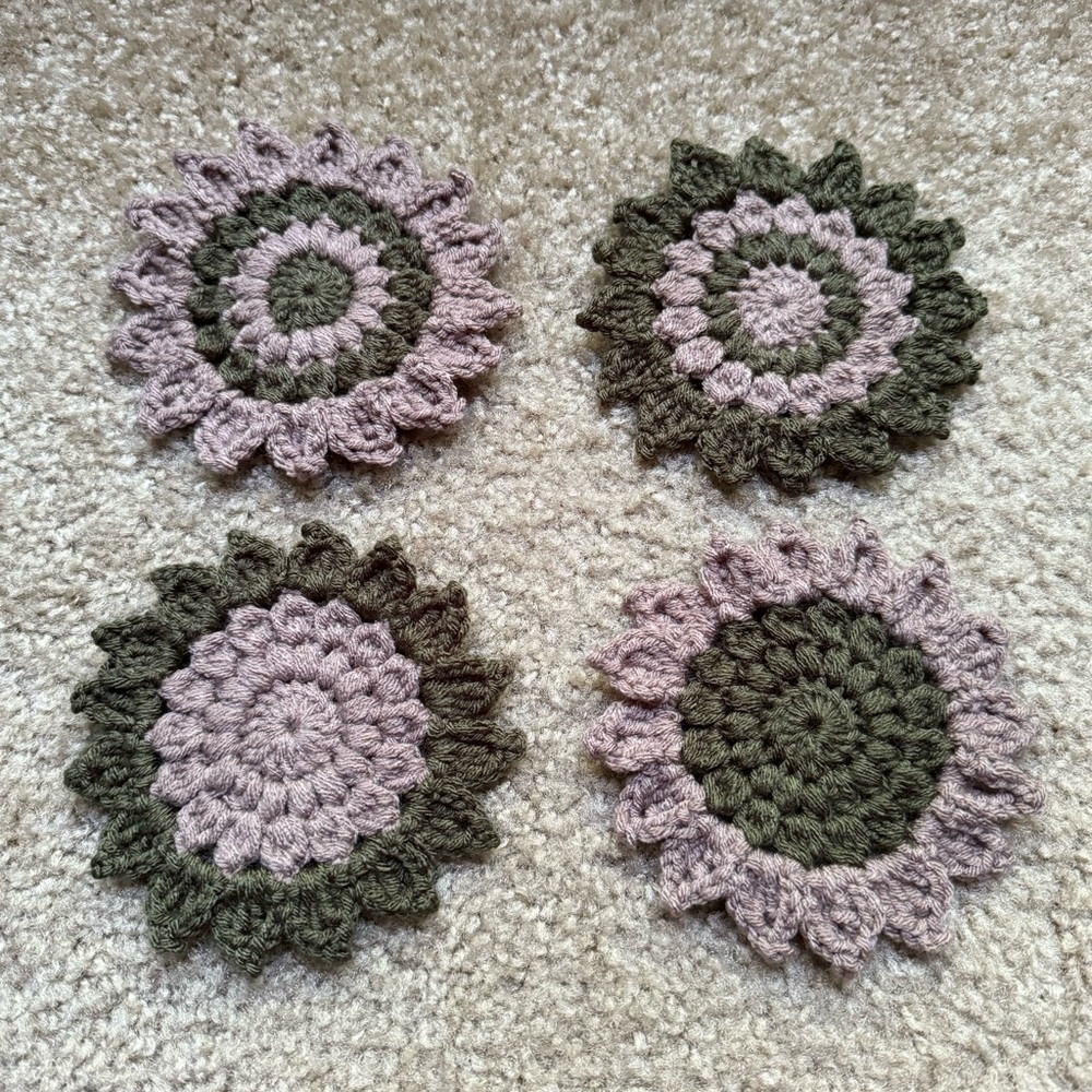 Handmade Crochet Sunflower Coasters Set of Four